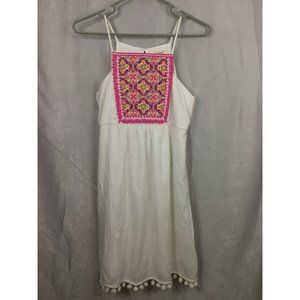 Sleeveless Lined Dress Southwestern Embroidered Front Sz‎ XS White by Miami